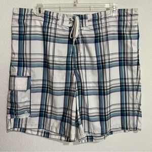 Merona  Blue Plaid Swim Trunks Board Shorts XXL 44/46
